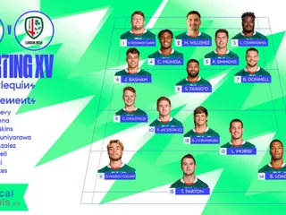 LONDON IRISH Y UN BANCO CELESTE Y BLANCO