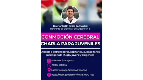 EN EL SUR  SE DARÁ UNA INTERESANTE CHARLA SOBRE CONMOCIÓN CEREBRAL PARA EL RUGBY JUVENIL