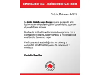 LA UNIÓN CORDOBESA DE RUGBY EMITIÓ UN COMUNICADO EN REPUDIO DE LOS HECHOS DE VIOLENCIA