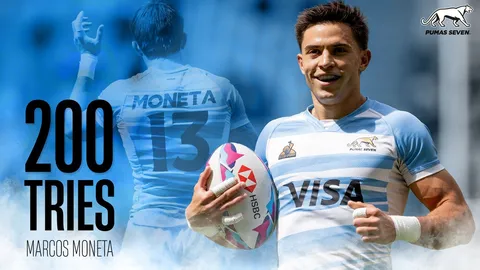 MARCOS MONETA, EL HOMBRE RÉCORD DEL SEVEN. APOYÓ ONCE TRIES EN UNA SOLA ETAPA, FUE EL TRYMAN DE LA TEMPORADA CON 47 CONQUISTAS, Y SUPERÓ LOS 200 EN EL CIRCUITO MUNDIAL