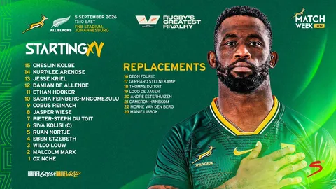 CON CUATRO CAMBIOS LOS SPRINGBOKS SE MEDIRÁN EN EL TERCER DUELO ANTE NUEVA ZELANDA
