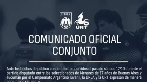Se emitió un comunicado oficial entre la URBA y la URT por los hechos ocurridos el sábado pasado